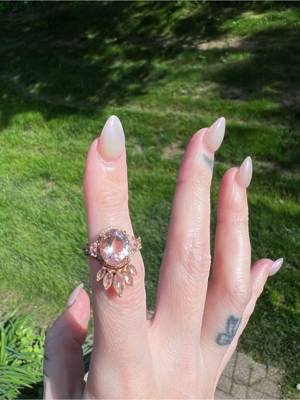 Luv AJ Fine Rose Gold Morganite Center and Diamond Halo Ring + Wedding Band 💍
